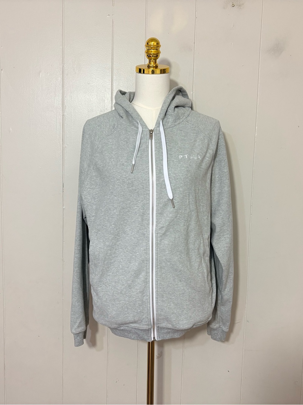 P’Tula Heather Gray Full Zip Athletic Hoodie XS Logo Zip Up Sweatshirt